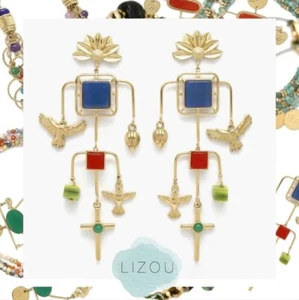Lizou Museum Style Cross Birds Millefiori Mobile Dangle Earrings - Picture 1 of 6