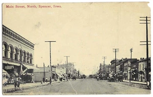 Postal de Spencer, IA Iowa, 1910, escena de la calle principal - Imagen 1 de 2