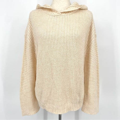 OFF WHITE Felpa con cappuccio nuova con etichette ABOUND maglia cavo panna taglia media spacco schiena orlo accogliente calda