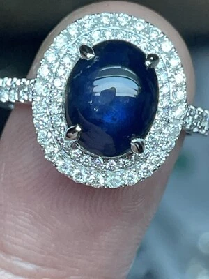 Anillo de diamantes de 0,50 quilates con zafiro azul certificado GIA PT950 talla 6,75 quilates Foto 1 de 4