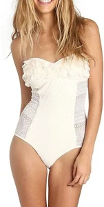 JUICY COUTURE M L Laced Ruffled One Piece Bandeau Ivory Cream Swimsuit $151 - Picture 1 of 12