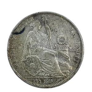 PERU Silver 1929 LIMA GM 1/2 Sol 30mm Toning KM# 216. - Picture 1 of 4