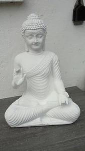 Buddha Budda Groß Statue Feng Shui Garten Figur Wetterfest Tempelwächter Weiß M - Picture 1 of 7