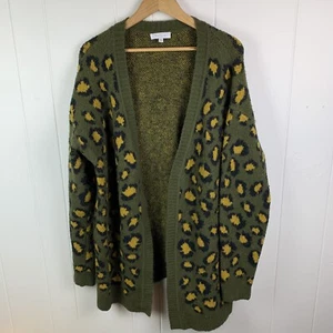 New Directions Cardigan Sweater Open Front Leopard Print Green Women’s XL - Picture 1 of 3
