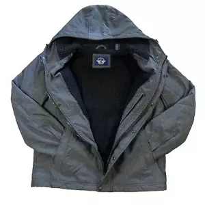 Dockers Mens Medium Jacket Gray Bomber Full Zip Soft Shell Sherpa Hooded Fleece - Picture 1 of 7