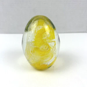 Paper Weight Yellow Swirl Egg Shape Anthony Tony DePalma Wheaton Vintage Signed - Picture 1 of 8