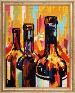 DIY Printed Tapestry Kit "Still Life with Wine Bottles", size 14.2x18.5 in / - Picture 1 of 8