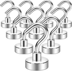(Silver White, Pack of 10) Magnetic Hooks,30lb+ Heavy Duty Earth Magnets - Picture 1 of 6