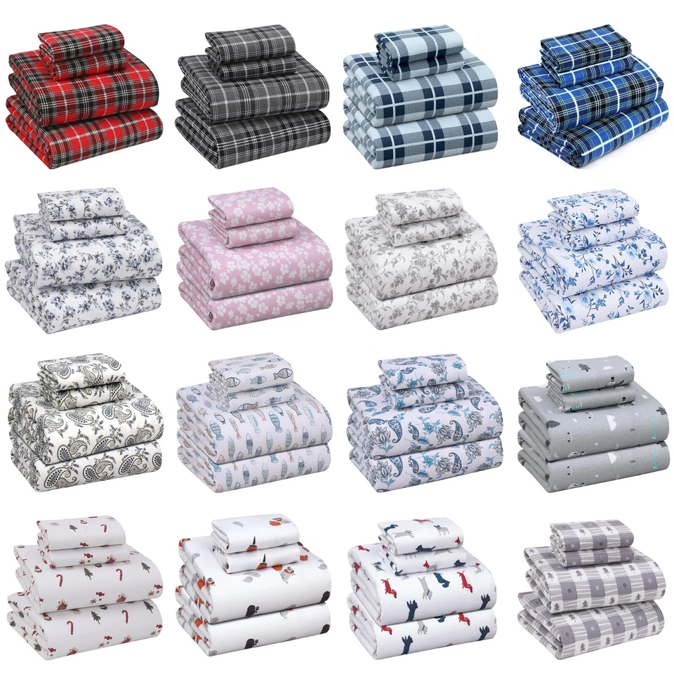 100% Cotton Flannel Sheet Set Deep Pockets Breathable Warm 170 GSM Cozy Soft - Image 1 of 2