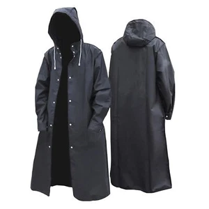Men Black Waterproof Long Raincoat Rain Coat Hooded Trench Jacket Outdoor Hiking - Picture 1 of 13