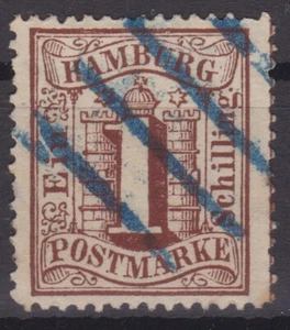 == AD Hamburg Mi. 11 gest. Sello azul de cuatro trazos, gato. 25 € == - Imagen 1 de 1