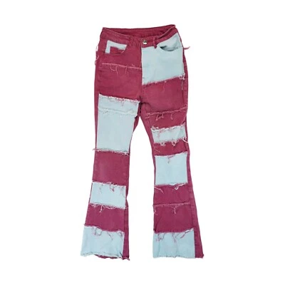 Jeans Brand Patchwork Junior Teens Size Small Burgundy & Gray Elastic Waist - Image 1 of 4