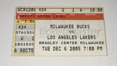 Ingresso esboço Los Angeles Lakers Milwaukee Bucks NBA Kobe Bryant HOF 6/12/2005 - Imagem 1 de 2