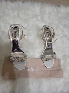 Badgley Mischka Women's Clara Heeled Sandal White Satin 8 MP5242 - Picture 1 of 6