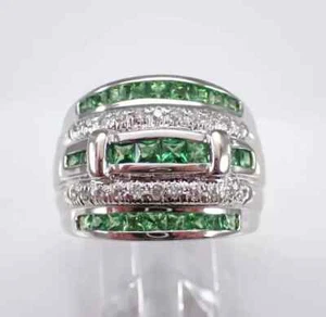 2Ct Princess Cut Lab-Created Emerald Cocktail Wedding Ring 14K White Gold Plated - Picture 1 of 9