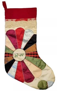 Vintage House Of Hatten Weihnachtsstrumpf Crazy Quilt bunte Farben Spitze Satin - Bild 1 von 6