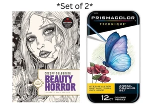 The Gothika Series Beauty Horror Creepy Coloring Book & PrismaColor 12ct Pencils - Picture 1 of 7