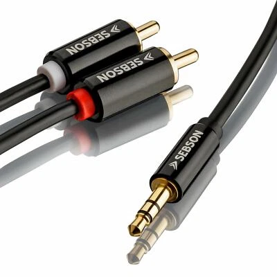 Klinke 3,5mm auf 2 Cinch Stecker, AUX Audio Stereo Kabel 1m, RCA zu Jack SEBSON - Bild 1 von 4