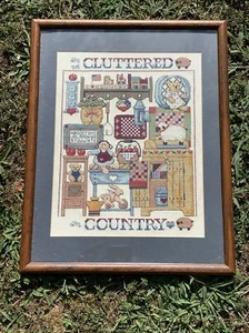 Vintage Primitive I'm Not Cluttered I'm COUNTRY Needlepoint Framed Art ❤️sj4j7 - Picture 1 of 12