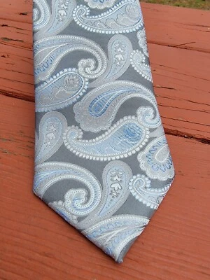 Corbata Enro Platinum Super 120s Hecha a Mano Para Hombre Paisley Plata Seda 57" x 3.5" Foto 1 de 3