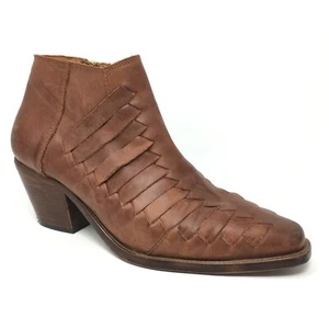 Free People Emmett Ankle Boots Booties Shoes Womens Size 10 Brown Woven Leather - Picture 1 of 9
