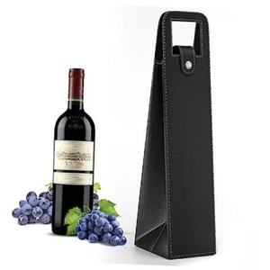  Wine Gift Bag, Reusable Leather Wine Tote Carrier, Single A-Black-16.1×3.5×3.5 - Picture 1 of 8