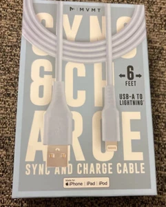 MVMT Sky Blue Sync & Charge Cable. New In Packaging. USB To Lighting Cord - Picture 1 of 9
