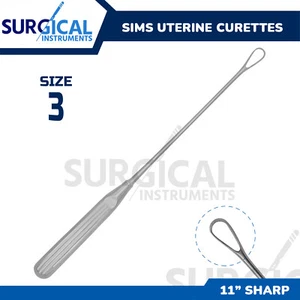 Sims Uterine Curettes 11" (27.9cm), Sharp Blade, Size 3 German Grade - Picture 1 of 10