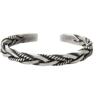 925 Sterling Silver Thai Handmade Vintage Open Bangle Twisted Cuff Men Bracelet - Picture 1 of 5