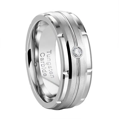 Anillos de boda de carburo de tungsteno de 8 mm para hombre alianza de boda anillo de promesa para él 5A circonita cúbica  Foto 1 de 4