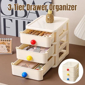 3-Drawer Stackable White Plastic Box with Colorful Knobs Dustproof Desk Storage - Picture 1 of 12