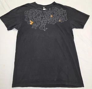 VINTAGE Split T-Shirt Large Black Ducks Graffiti Doodle Birds - Picture 1 of 17