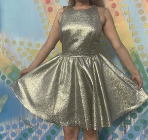 Alice + Olivia Tevin Gold Glitzer Fit and Flare Circle Kleid Gr. 4 Metallic - Bild 1 von 17