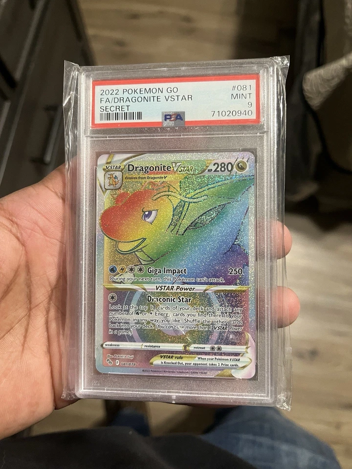 Pokémon Go Dragonite V Star PSA 9 Mint Rainbow Rare Card - Image 1 of 1