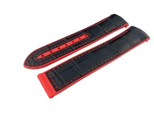 Schwarz/rot Gummi/Leder Armband passt Omega SeaMaster PlanetOcean Uhrenstifte/Werkzeug - Bild 1 von 17