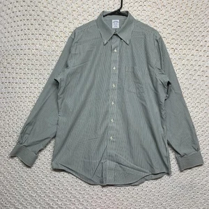Brooks Brothers Dress Shirt Men's 16/5 35 Olive/White Striped Non Iron Slim Fit - Picture 1 of 9