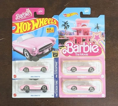Hot Wheels Barbie La Película 1956 Corvette HW Tiempo de Pantalla ROSA (Dos de cada uno) Foto 1 de 3
