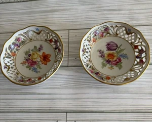 2 Vintage Schumann Arzberg Bavaria Flower Bouquet Reticulated Bowls 4” Germany - Picture 1 of 4