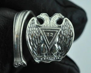 925 Sterling Silver Double Headed Eagle Freemason Masonic Scottish Rite Ring - Picture 1 of 7