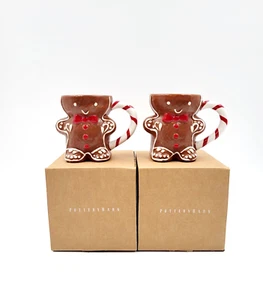 Pottery Barn Mr. Spice Gingerbread Christmas Mugs Set of 2 NEW - Picture 1 of 5