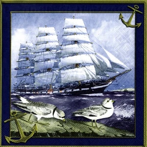 Serviettes en papier bateau voilier mouettes océan mer.Napkins boat sailboat sea - Picture 1 of 1