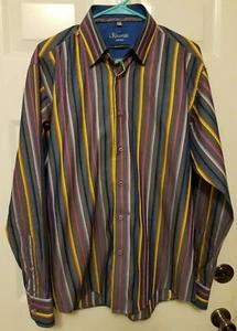 Camisa de vestir de diseñador multicolor de algodón mercerizado de 2 capas Visconti Uomo para hombre talla L - Imagen 1 de 5