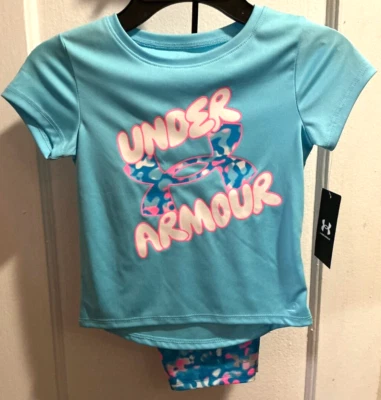 Under Armour Girls' Bubble Graphic Biker Shorts & T-Shirt Set Sky Blue Sz 4 NWT - Image 1 of 4