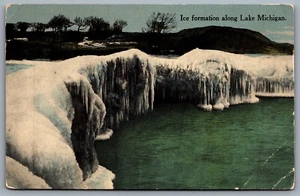 Postcard Michigan c1910s Ice Formation Along Lake Michigan - Picture 1 of 2