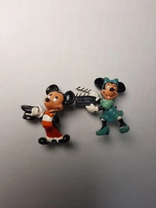 Vintage Walt Disney Productions 2" Mickey Top Hat & Minnie Clapperboard Figures - Picture 1 of 10
