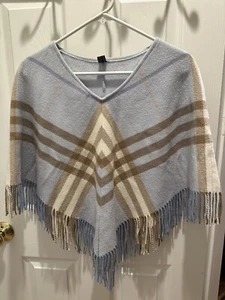 Burberry Cape Poncho Merino Wool Cashmere Light Blue Beige Brown - Picture 1 of 4