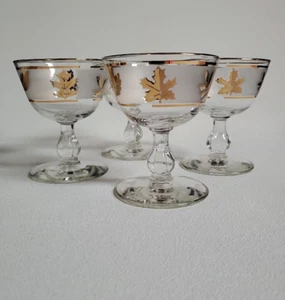 VTG Libbey Gold Gilt Leaf Sherbert Cocktail Glasses Set of 4 Mid Century Modern - Picture 1 of 14