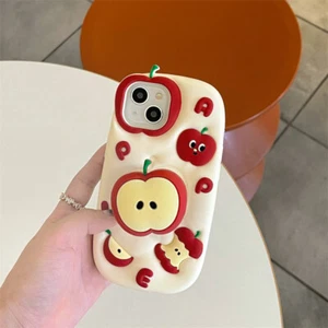 For iPhone 13 14 15 16 Pro Apple Stand Shockproof 3D Case Cartoon Silicone Cover - Picture 1 of 16