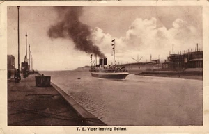 T.S. Viper Leaving Belfast Northern Ireland Postcard Reliable Series 1915 - Picture 1 of 2