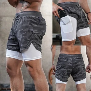 Men Sports Gym Fitness Workout Running Shorts w/ Compression Lining Active Pants - Picture 1 of 19